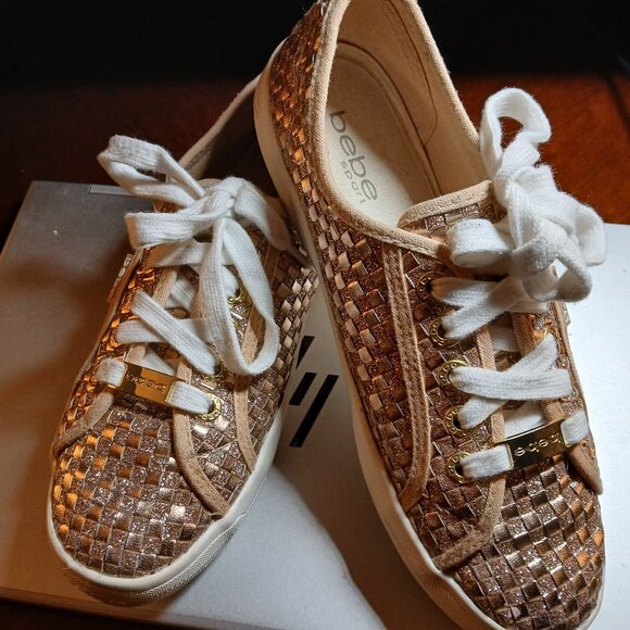 BEBE SPORT Two Tone Gold Metallic Sneakers 7M - EUC - Picture 5 of 14